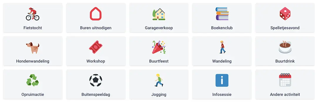 buurtkalender suggereert een aantal mogelijke buurtactiviteiten