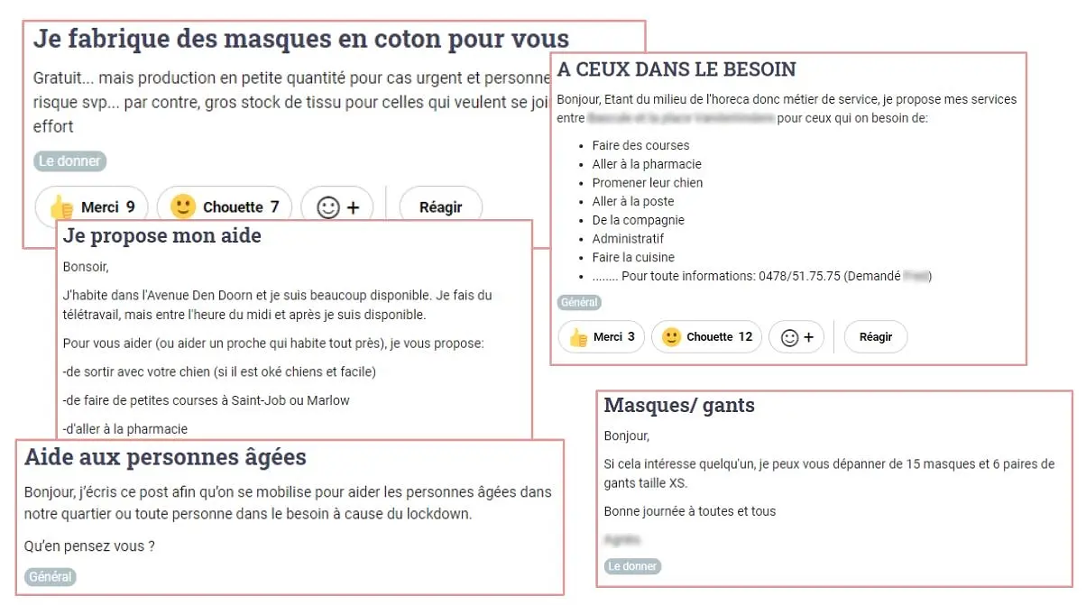 Les voisins offrent ou demandent l'aide de première ligne sur Hoplr