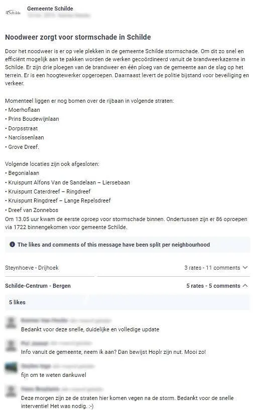 gemeente schilde plaatst een bericht over stormschade