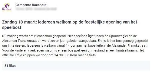 gemeente Boechout nodigt iedereen uit voor de opening van een speelbos