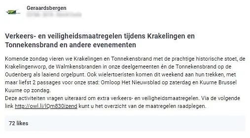 een evenement zorgt voor verkeersmaatregelen in stad Geraardsbergen