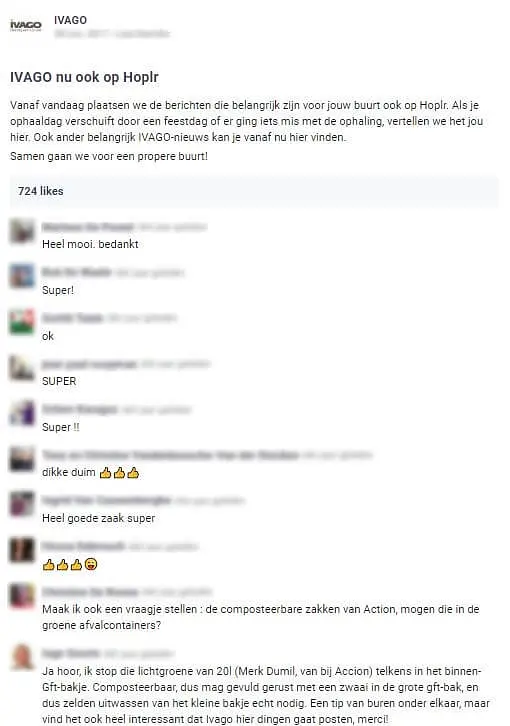 IVAGO laat weten dat ze zal communiceren over veranderingen in de plannen van de afvalophaling