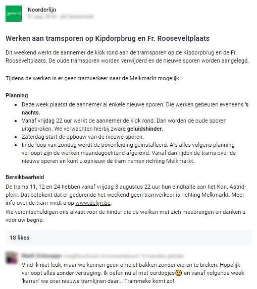 Noorderlijn communiceert rond werken aan de tramsporen