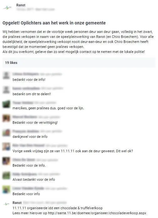 gemeente Ranst waarschuwt voor oplichters in de buurten