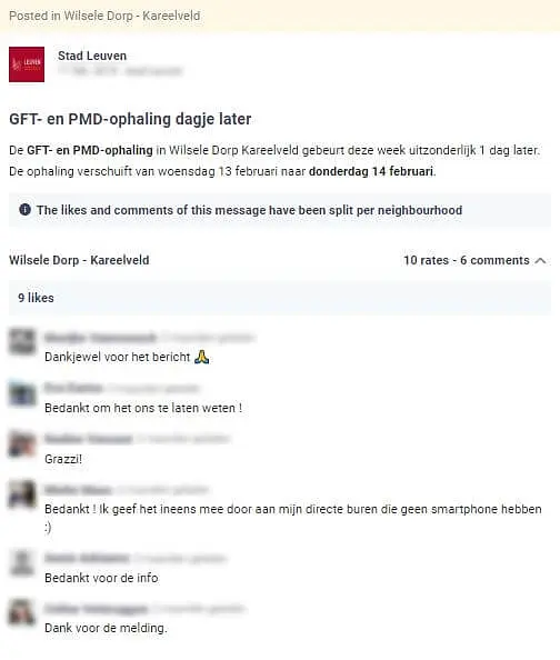 stad Leuven laat weten dat de afvalophaling een dag later doorgaat