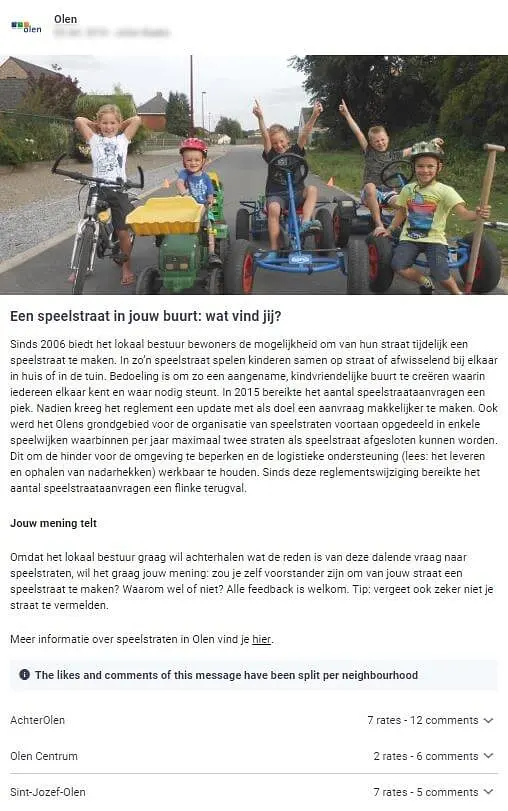 gemeente Olen vraagt haar burgers wat zij zouden vinden van een speelstraat