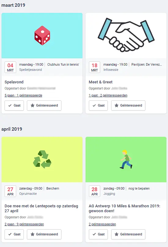 de buurtkalender toont een aantal buurtactiviteiten, zoals een spelletjesavond en een opruimactie