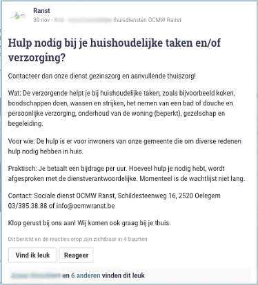 gemeente Ranst stelt de diensten van thuishulp voor