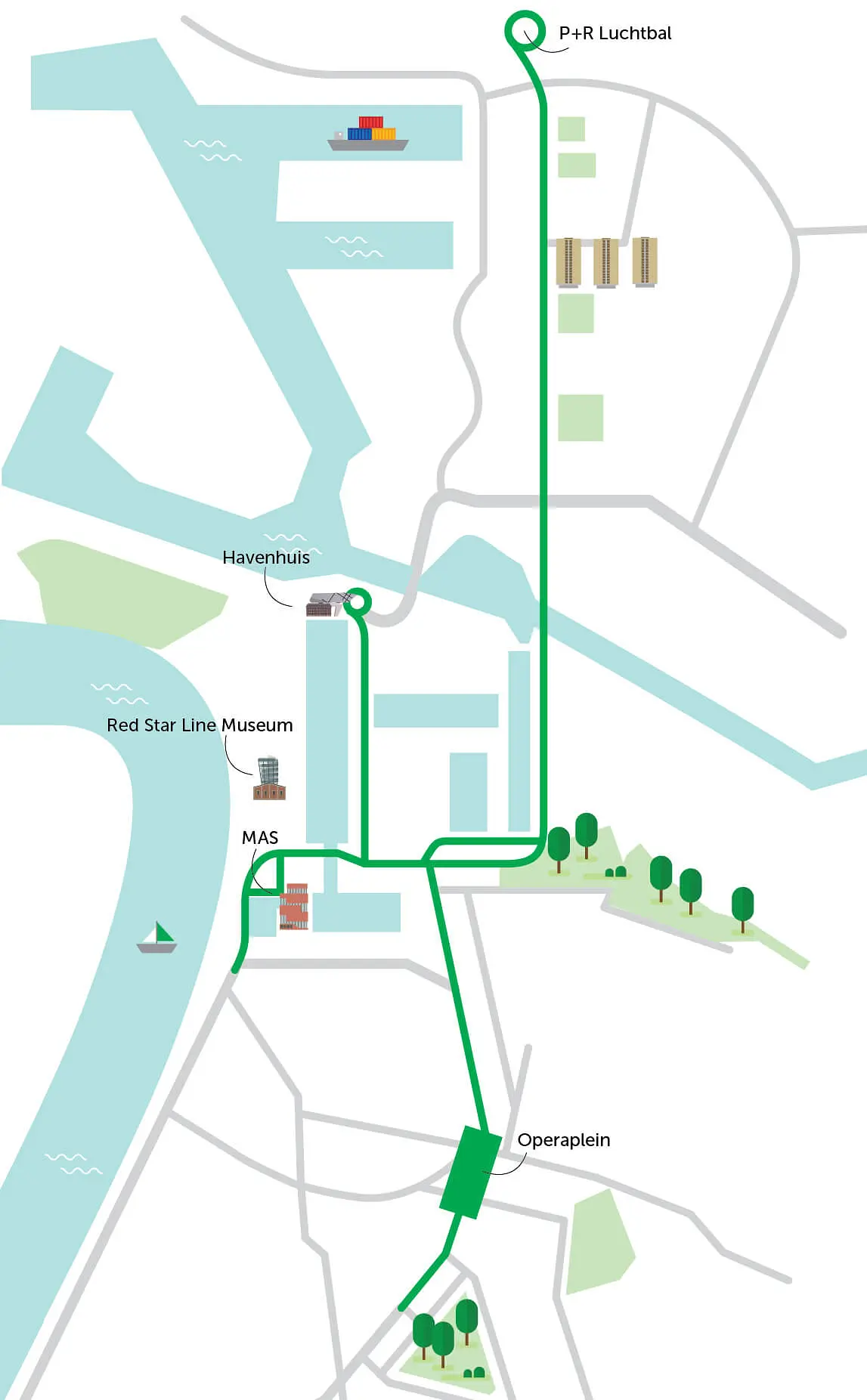 kaart die het werkingsgebied van Noorderlijn illustreert