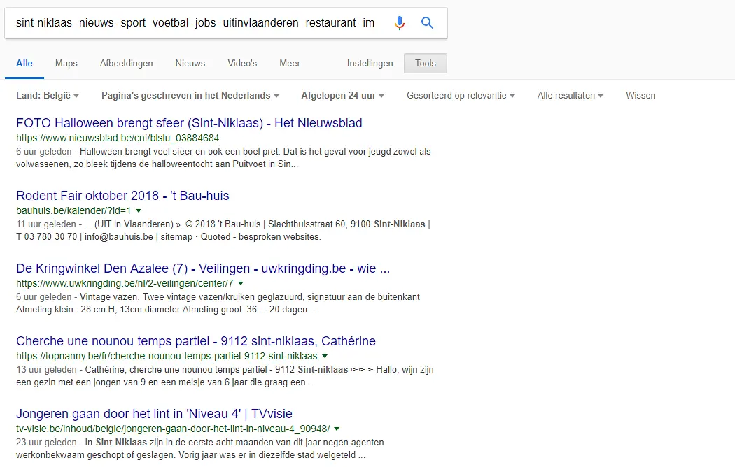 een aantal zoekopdrachten in Google