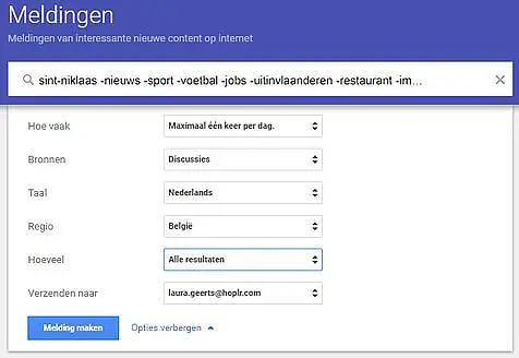 een alert wordt aangemaakt op Google
