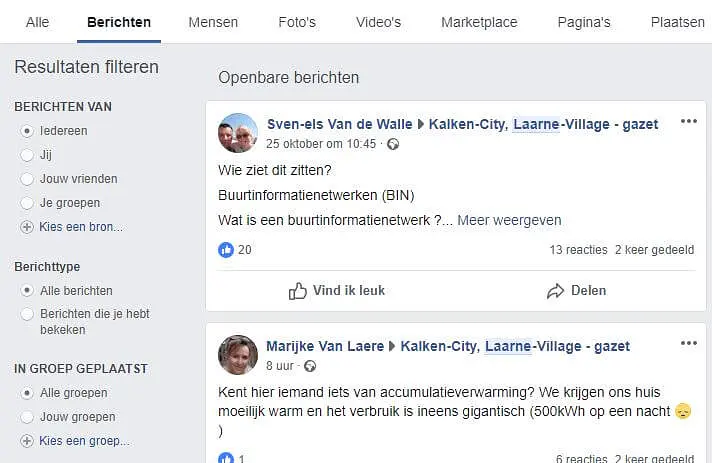 zoekopdracht op Facebook