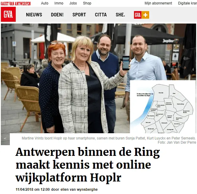 artikel uit Gazet van Antwerpen over Hoplr in Antwerpen