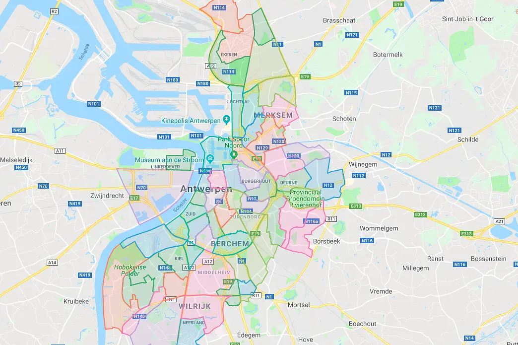 kaart van de Antwerpse buurten