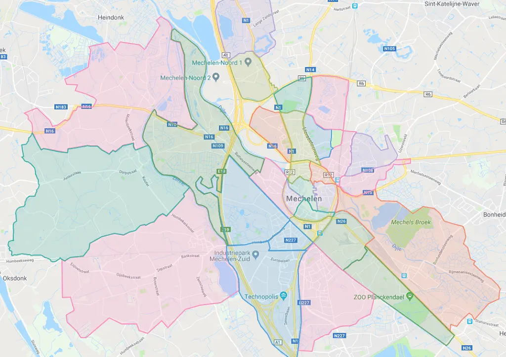 carte des quartiers Hoplr à Malines