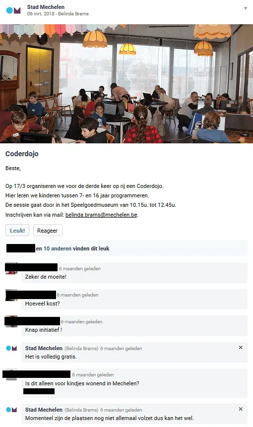 Stad Mechelen plaatst een bericht op Hoplr over een initiatief voor kinderen