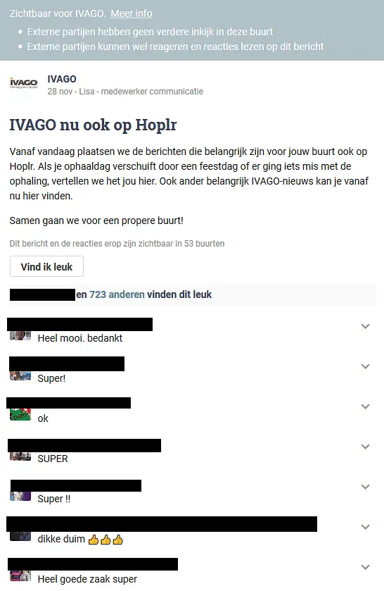 Ivago plaatst een eerste introductiebericht in de Gentse buurten van Hoplr