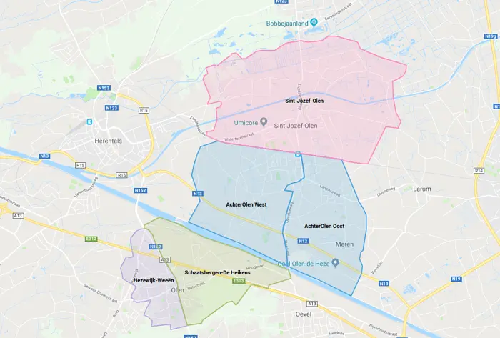 kaart met Hoplr-buurten in Olen